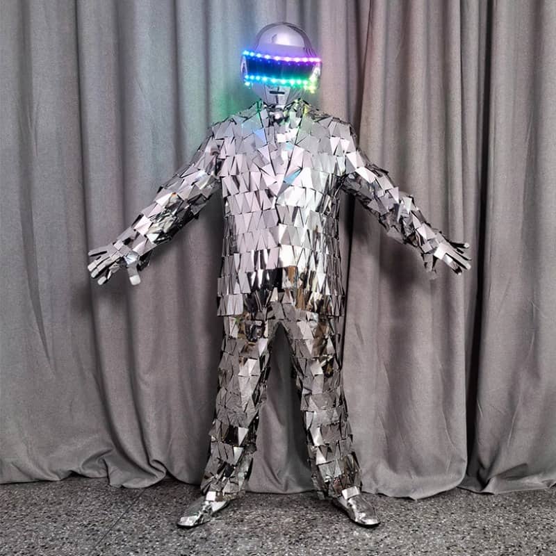 LED Luminous Helmet Mirror Clothing Suit for KTV Stage Performance