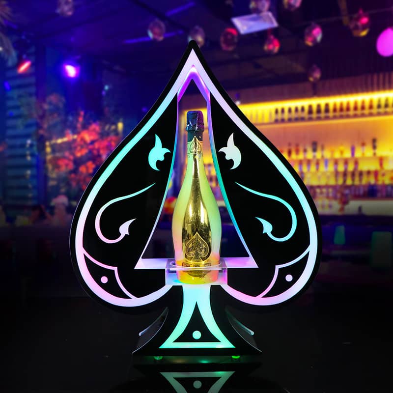 Creative Stainless Steel LED Wine Stand Luminous Spades for Bar